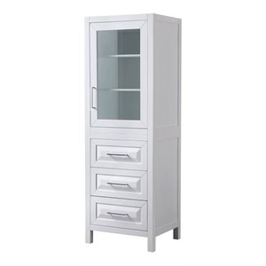 wyndham collection daria 3-drawer wood linen tower cabinet in white/chrome