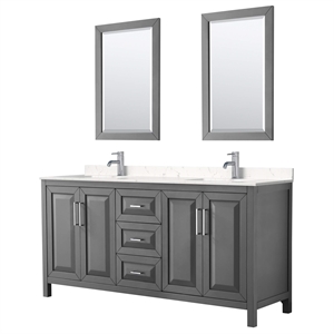Wyndham Collection Daria 72&quot Light-Vein Wood Double Bathroom Vanity in Gray
