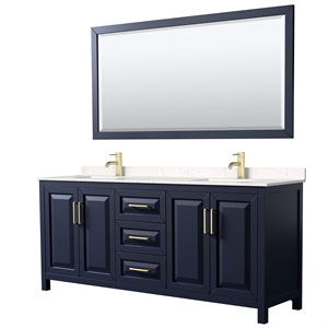 Wyndham Collection Daria 80&quot Light-Vein Wood Double Bathroom Vanity in Gold/Blue