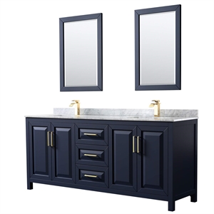 Wyndham Collection Daria 80&quot Square Sinks Wood Double Bathroom Vanity in Blue