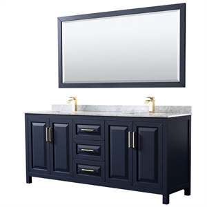 Wyndham Collection Daria 80&quot Square-Sinks Wood Double Bathroom Vanity in Blue