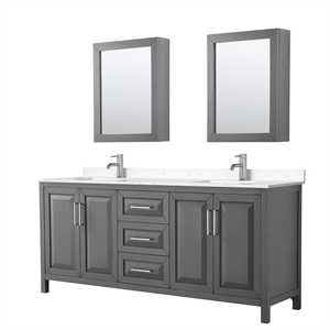 Wyndham Collection Daria 80&quot Light-Vein Wood Double Bathroom Vanity in Dark Gray