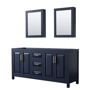 Wyndham Collection Daria 72&quot No Sink Wood Double Bathroom Vanity in Gold/Blue