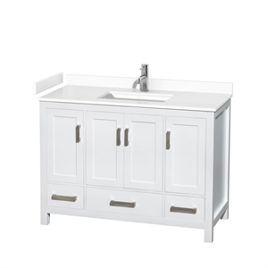 Wyndham Collection Sheffield 48&quot Wood & Marble Single Bathroom Vanity in White