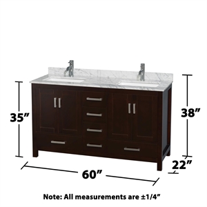 Wyndham Collection Sheffield 60&quot Marble Double Bathroom Vanity in Espresso/White