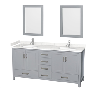 Wyndham Collection Sheffield 72&quot Mirrors Wood Double Bathroom Vanity in Gray