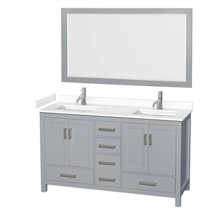 Wyndham Collection Sheffield 60&quot Wood & Marble Double Bathroom Vanity in Gray