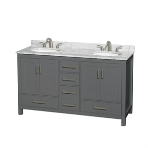 Wyndham Collection Sheffield 60&quot Metal Double Bathroom Vanity in White/Dark Gray