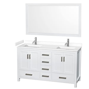 Wyndham Collection Sheffield 60&quot Metal & Wood Double Bathroom Vanity in White