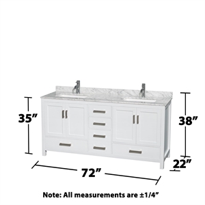 Wyndham Collection Sheffield 72&quot Wood & Marble Double Bathroom Vanity in White