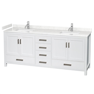 Wyndham Collection Sheffield 80&quot No Mirror Wood Double Bathroom Vanity in White
