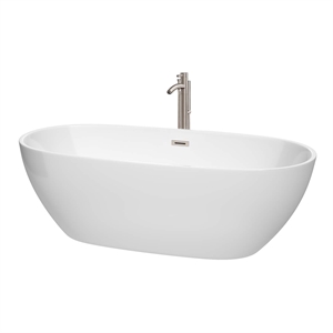Wyndham Collection Juno 71&quot Acrylic Freestanding Bathtub in White/Nickel
