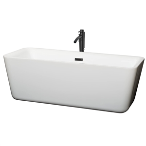 Wyndham Collection Emily 68.88&quot Acrylic Freestanding Bathtub in White/Black
