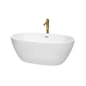 Wyndham Collection Juno 59&quot Acrylic Freestanding Bathtub in White/Brushed Gold