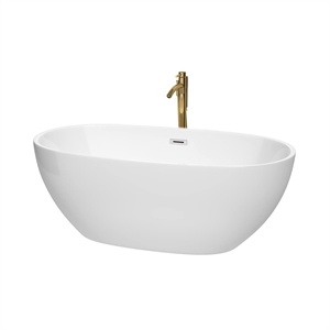 Wyndham Collection Juno 63&quot Acrylic Freestanding Bathtub in White/Brushed Gold
