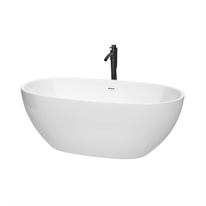 Wyndham Collection Juno 63&quot Acrylic Freestanding Bathtub in Matte Black/White