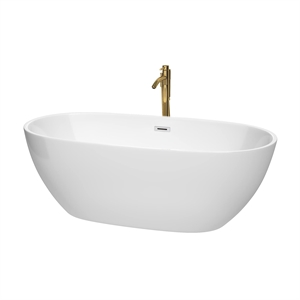 Wyndham Collection Juno 67&quot Acrylic Freestanding Bathtub in White/Brushed Gold