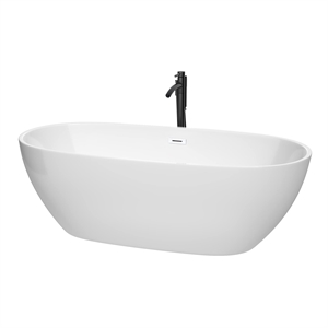 Wyndham Collection Juno 71&quot Acrylic Freestanding Bathtub in Matte Black/White