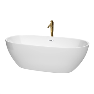 Wyndham Collection Juno 71&quot Acrylic Freestanding Bathtub in White/Brushed Gold