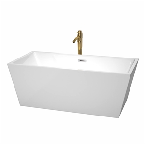 Wyndham Collection Sara 63&quot Acrylic Freestanding Bathtub in White/Brushed Gold