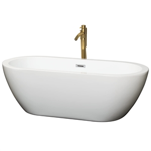 Wyndham Collection Soho 68&quot Acrylic Freestanding Bathtub in White/Brushed Gold