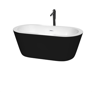 Wyndham Collection Mermaid 59.75&quot Acrylic Freestanding Bathtub in Black