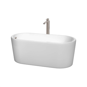Wyndham Collection Ursula 59&quot Acrylic Freestanding Bathtub in White/Nickel