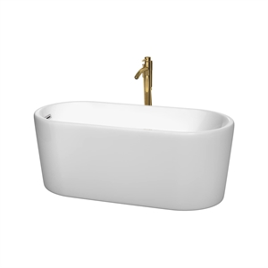 Wyndham Collection Ursula 59&quot Acrylic Freestanding Bathtub in White/Brushed Gold