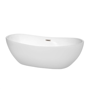 Wyndham Collection Rebecca 70&quot Acrylic Freestanding Bathtub in Nickel/White