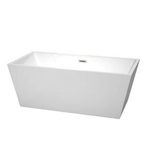 Wyndham Collection Sara 63&quot Acrylic Freestanding Bathtub in Nickel/White