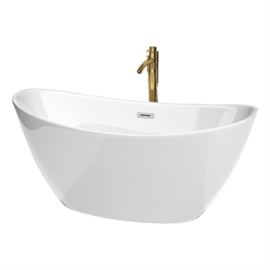 Dorrit 60&quot Freestanding White Bathtub & Polished Chrome Trim and Gold Faucet