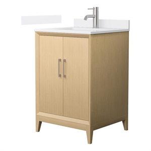 Janna 24&quot White Oak Single Vanity & White Quartz Top (1-Hole) & Nickel Trim