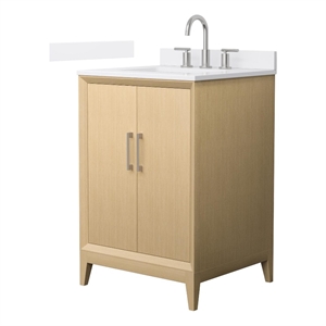 Janna 24&quot White Oak Single Vanity & White Quartz Top (3-Hole) & Nickel Trim