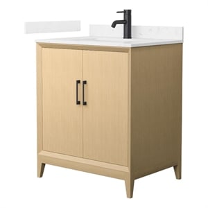 Janna 30&quot White Oak Single Vanity & Carrara Cultured Marble Top & Black Trim