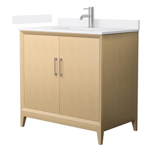 Janna 36&quot White Oak Single Vanity & White Cultured Marble Top & Nickel Trim