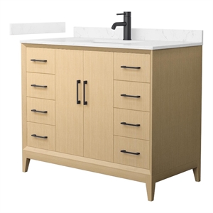 Janna 42&quot White Oak Single Vanity & Carrara Cultured Marble Top & Black Trim