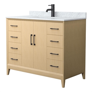Janna 42&quot White Oak Single Vanity & White Carrara Marble Top & Black Trim
