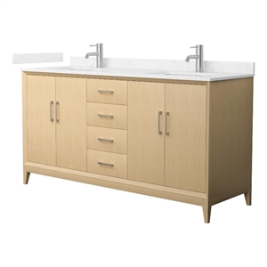 Janna 66&quot White Oak Double Vanity Carrara Cultured Marble Top & Nickel Trim