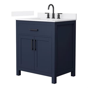 Beckett 30&quot Dark Blue Single Vanity & White Quartz Top (3-Hole) & Black Trim