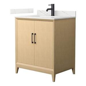 Janna 30&quot White Oak Single Vanity & Giotto Quartz Top (1-Hole) & Black Trim
