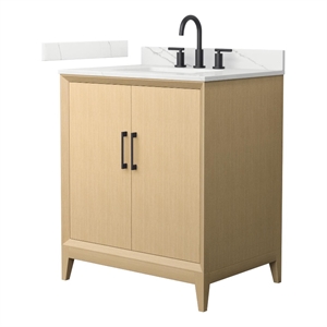 Janna 30&quot White Oak Single Vanity & Giotto Quartz Top (3-Hole) & Black Trim