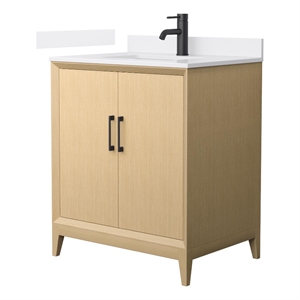 Janna 30&quot White Oak Single Vanity & White Cultured Marble Top & Black Trim