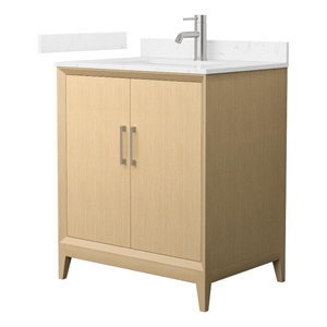 Janna 30&quot White Oak Single Vanity Carrara Cultured Marble Top & Nickel Trim