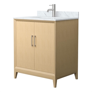 Janna 30&quot White Oak Single Vanity & White Carrara Marble Top & Nickel Trim