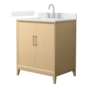 Janna 30&quot White Oak Single Vanity & Giotto Quartz Top (3-Hole) & Nickel Trim