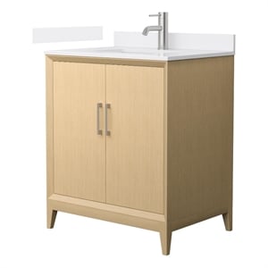 Janna 30&quot White Oak Single Vanity & White Cultured Marble Top & Nickel Trim