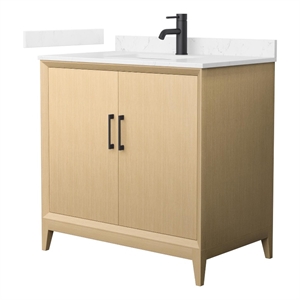 Janna 36&quot White Oak Single Vanity & Carrara Cultured Marble Top & Black Trim
