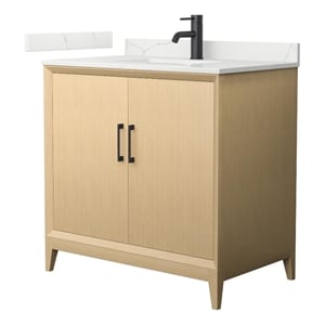 Janna 36&quot White Oak Single Vanity & Giotto Quartz Top (1-Hole) & Black Trim