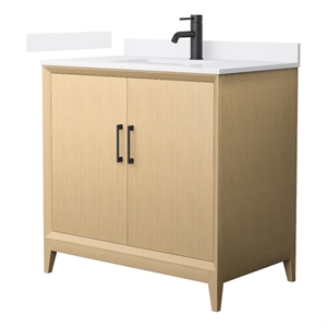 Janna 36&quot White Oak Single Vanity & White Cultured Marble Top & Black Trim