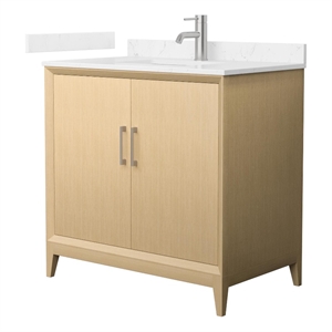 Janna 36&quot White Oak Single Vanity Carrara Cultured Marble Top & Nickel Trim